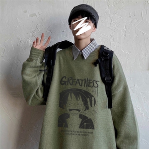 港风 秋冬海贼王宽松休闲圆领毛衣男 M6814 P55控68图片