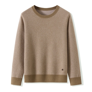 秋季新款纯色针织圆领套头上衣时尚休闲百搭,男装羊绒套衫,昭美纯山羊绒