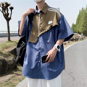 衬衫拼接原宿潮流标准新款男潮简约五分袖夏季W1266-P40图片