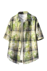 美式扎染格子衬衫短袖男女同款夏季衬衣半袖外套DC2240-特价P25，男装T恤，电商A007