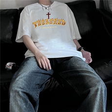 欧美高街火焰印花t恤潮oversize短袖宽松七分袖XZ310A-4-T29，男装T恤，星座310A-4
