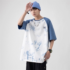 新款夏季短袖珠地面料宽松刺绣印花假两件男士T恤ZDY3414-P50，男装T恤，星座717