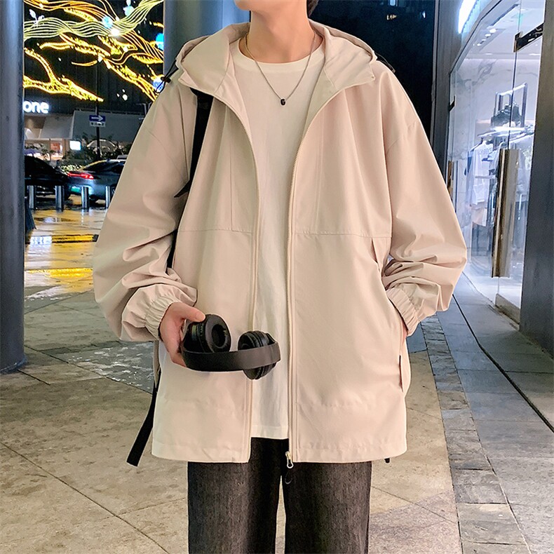 港风新款外景二开宽松夹克男纯色冲锋衣连帽外套MYJ24-7838-P65,男装夹克,星座717