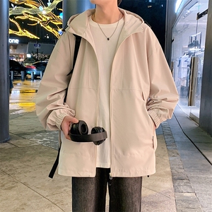 港风新款外景二开宽松夹克男纯色冲锋衣连帽外套MYJ24-7838-P65图片