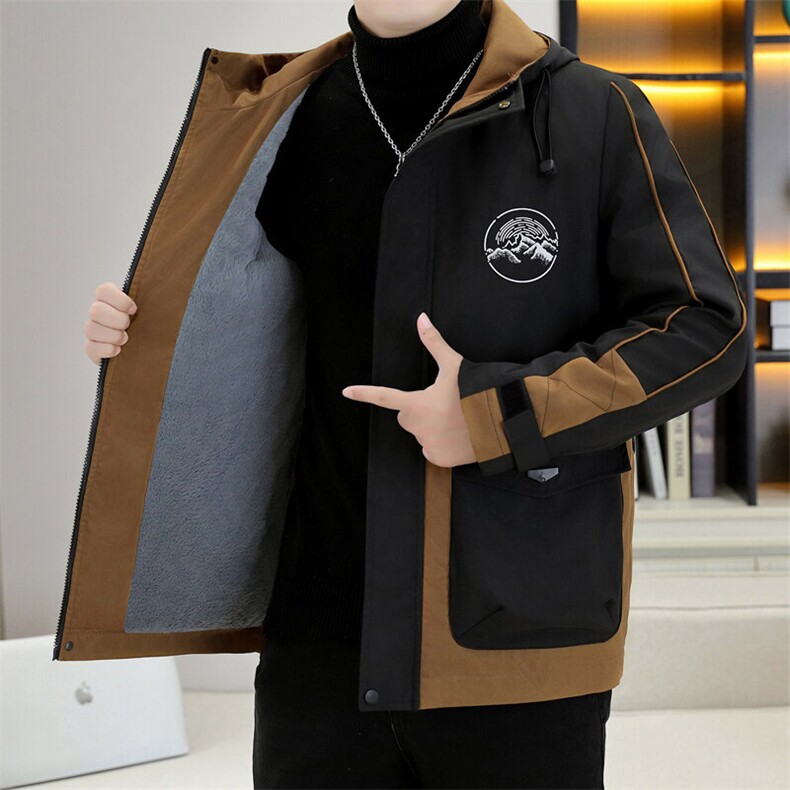 男士连帽派克服冬季加绒加厚夹克新款拼接色外套,男装夹克,星座1206（原A206）