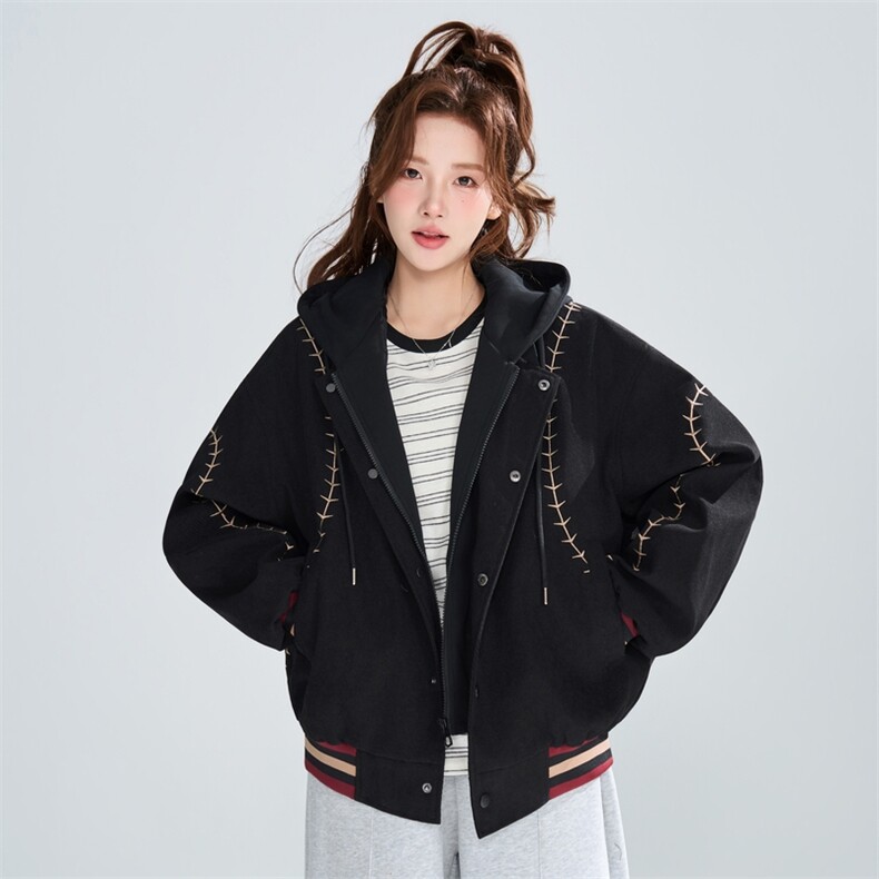 2026春季宽松复古明线刺绣假两件潮流百搭外套女XZ309JK8006P95,女装短外套,星座309（原A406）