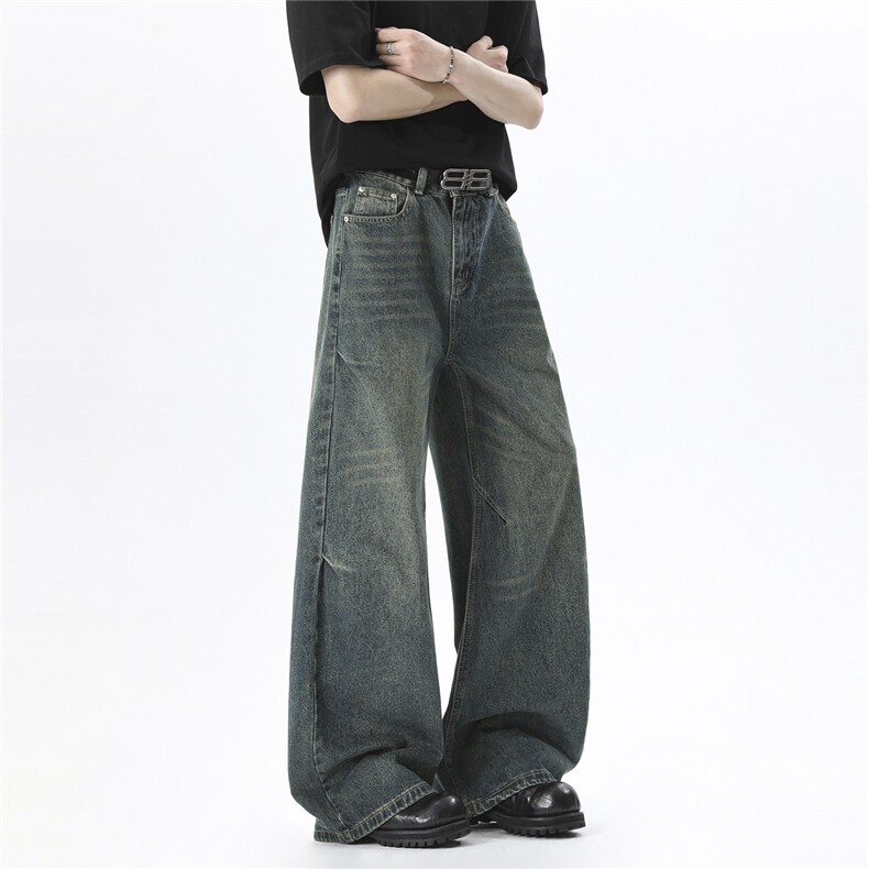 xz905-Z086#P65美式高街宽松阔腿牛仔裤，男装牛仔裤，星座905