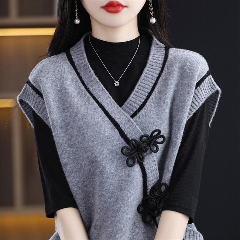 女2024秋装韩版宽松百搭针织马甲背心上衣V领，女装马甲，蒙特羊绒