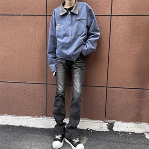 26@春美式复古闪电裂纹牛仔裤直筒裤拖地阔腿长裤潮K70836P45网图图片