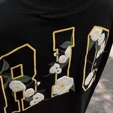 美式复古山茶花语刺绣t恤短袖男款夏季潮牌高街黑色潮半袖女，男装T恤，星座1210-1