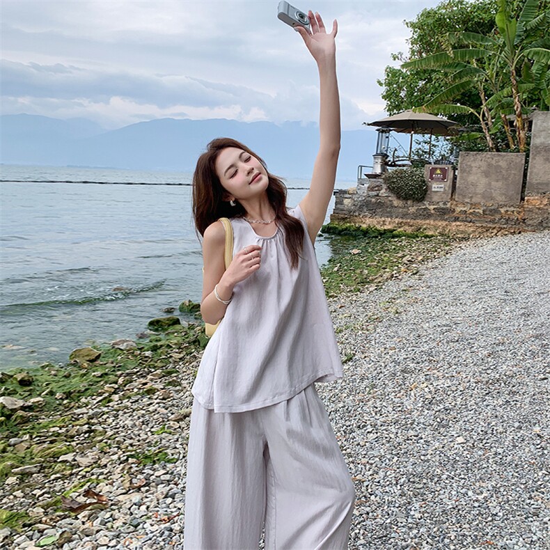 时尚休闲套装女气质套装夏季2025甜美俏皮无袖上衣两件套,女装套装/套裙,幸运星