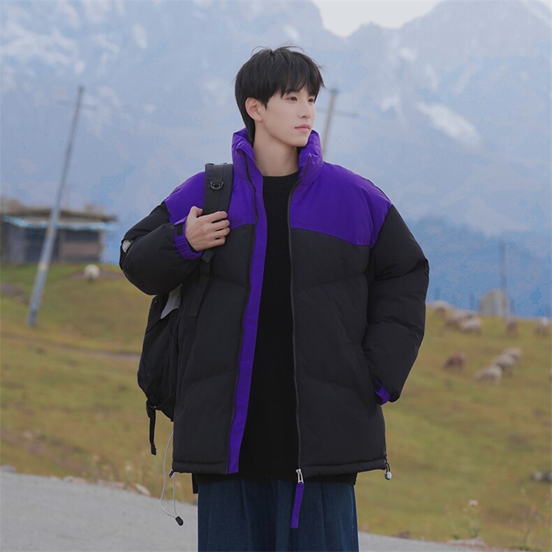 港风潮牌新款拼色立领棉服潮流保暖棉衣M071-P85控118图片