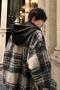 秋季粗格子经典两色连帽男大休闲百搭夹克外套男  A071-L23-P118图片
