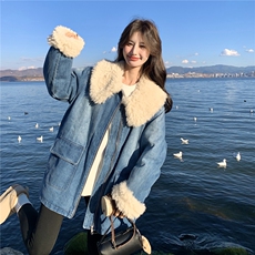 羊卷毛领牛仔羽绒服女2026冬季保暖90白鸭绒外套小个子宽松洋气，女装羽绒服，2C159