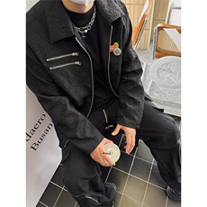 网图有货cleanfit褶皱徽章设计翻领夹克男女宽松外套A912-P55，男装夹克，星座1505