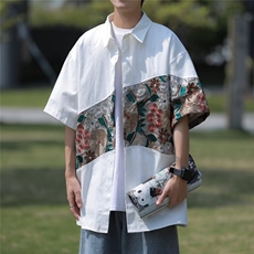 男潮五分袖衬衫方领潮流标准青春流行时尚纽扣装饰春BK202-P42，男装衬衫，星座1109-3