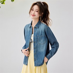 韩系松弛感牛仔衬衫女2026春款叠穿百搭长袖上衣韩版气质内搭外套，女装衬衫，艾米