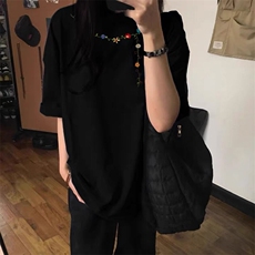 万针全刺绣工艺抖音得物高品质260克重磅纯棉双纱美式高街短袖T恤，男装T恤，电商A486-1