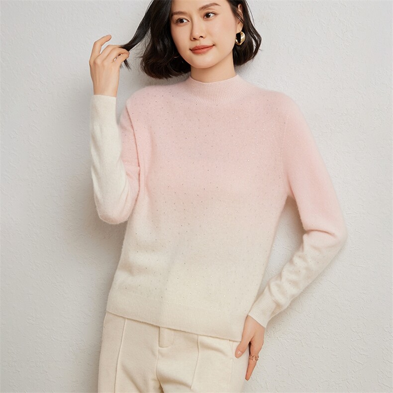 女士一线吊染加烫钻半高领衫10%图片
