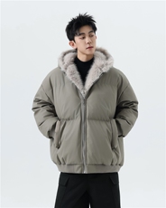 重工休闲舒适连帽PU皮座山雕棉服男女潮牌大码棉袄2319P118，男装棉衣，星座506-1