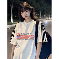 抖音得物高品质二开240克宽松纯棉美式潮牌三条杠织带短袖T恤，男装T恤，电商A486