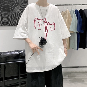 YT26378-P30 亚麻短袖t恤男大码五分袖男宽松七分袖 大皂风模特图片