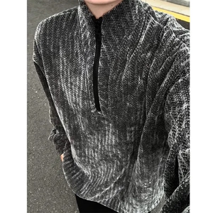 2025年拉链半高领男雪尼尔 秋冬季纯色套头线衣服宽松花线图片