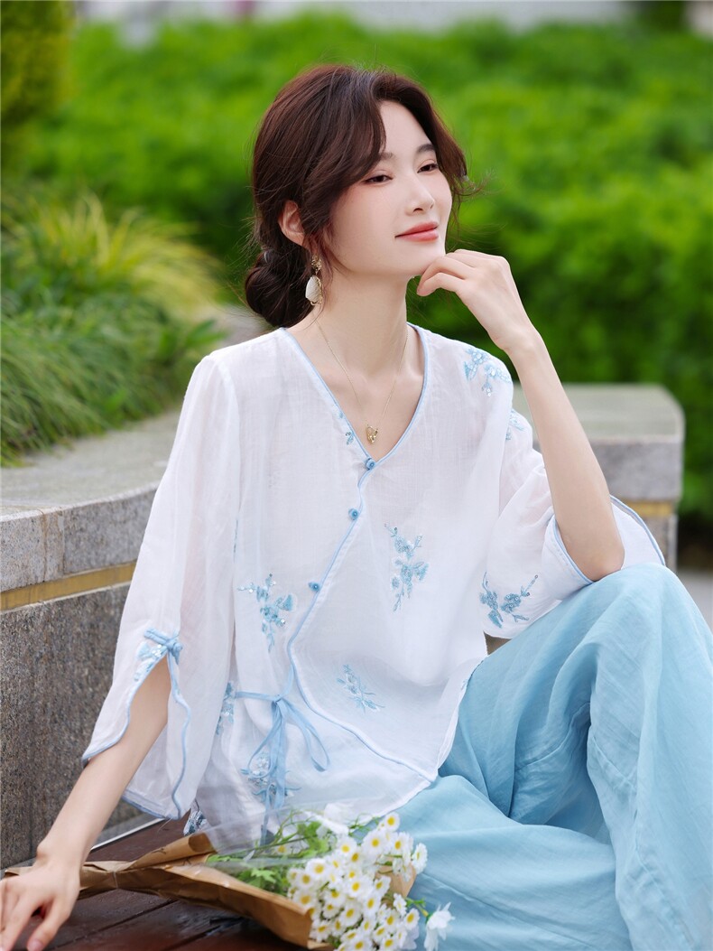 苎麻套装女夏2026新款宽松休闲时尚减龄棉麻阔腿裤两件套,女装套装/套裙,鑫源服饰