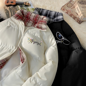 得物，抖音撞色格子棉衣男女面包服棉服棉袄花卉外套P42-1666图片