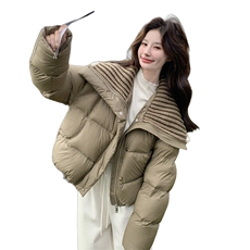 ：冬装新款时尚百搭针织大毛领加厚羽绒服2C135-8937P255K378，女装羽绒服，2C135