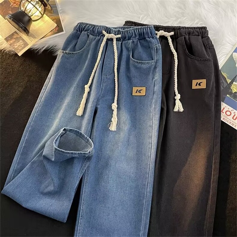 美式牛仔裤男秋季美式复古宽松阔腿直筒拖地潮牌vibe裤子N6006-45,男装牛仔裤,星座1008