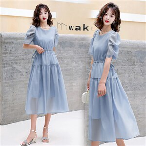 2024夏装新款V领时尚潮流中长款纯色连衣裙收腰连衣裙,女装连衣裙,兰菲阁