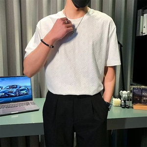 提花T恤男款短袖潮流休闲打底衫夏季宽松圆领韩版半袖体恤 T576图片