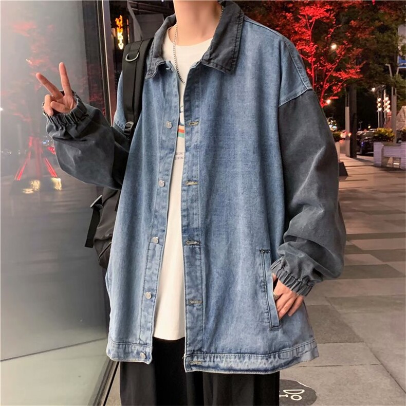 秋季港风撞色拼接牛仔夹克男ins潮流休闲宽松工装外套JK8861-P58,男装夹克,星座1008