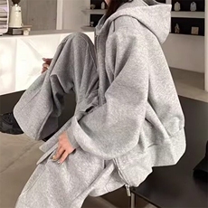 外套女款2025春秋款经典灰色开衫连帽卫衣宽松休闲针织运动衫，男装卫衣，星座506A