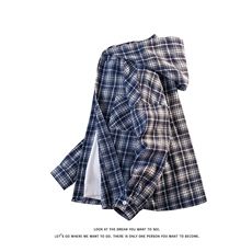 连帽格子衬衫男女宽松休闲百搭高级感长袖上衣外套C2271-特价P36，男装衬衫，电商A007