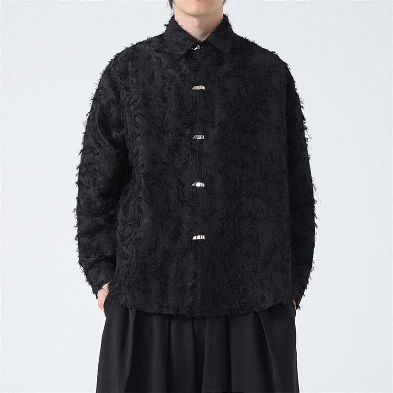 C8601P75无影墻新中式暗黑风风唐装汉服衬衫长袖提花，男装衬衫，电商A026