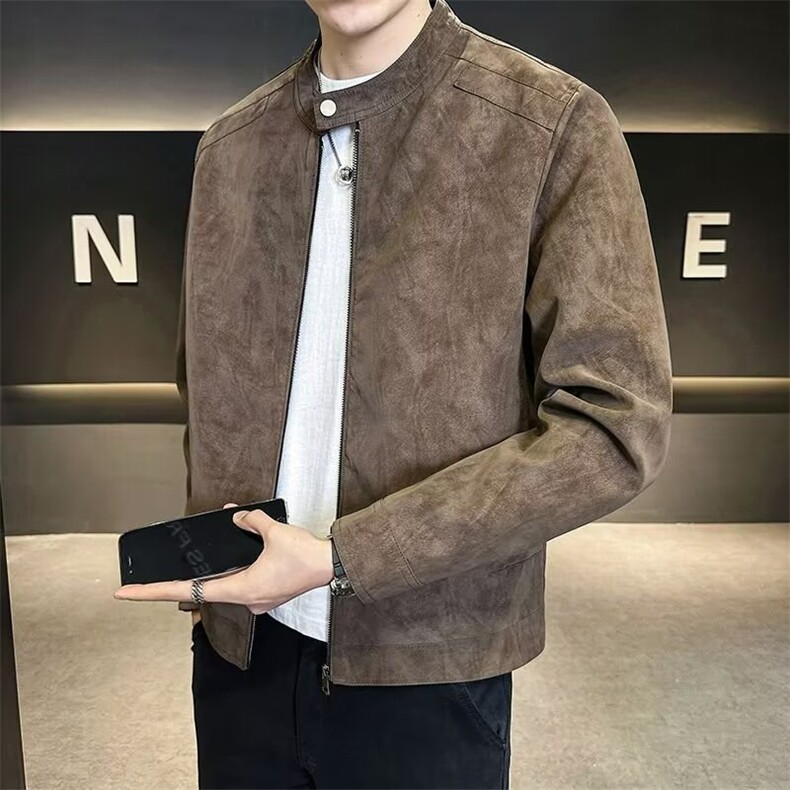 气质美式潮牌皮衣外套拼接2025新款男装上衣机车皮夹克JK8857,男装夹克,星座516A