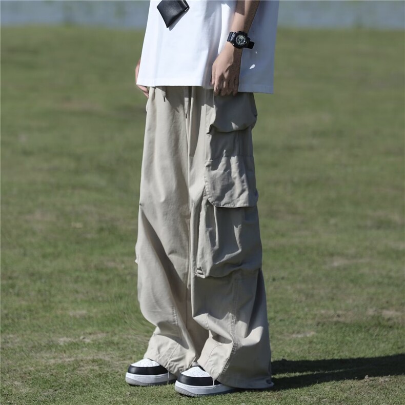 日系复古纯色休闲裤男女夏季垂感宽松学院风多口袋工装阔腿长裤子,男装休闲裤,星座1013