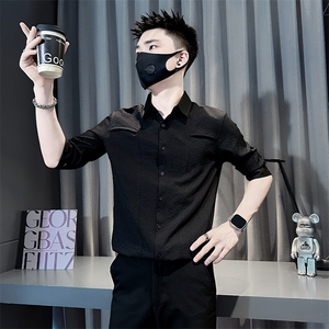 七分短袖衬衫男修身潮流韩版拼接社会小伙301C-CS12-P58控78图片