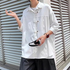 克莱因蓝潮衬衫男夏季设计感小众上衣ins冰丝七分袖C4071P28，男装衬衫，星座1116-2