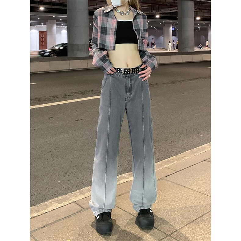 美式hiphop渐变色牛仔裤宽松休闲直筒长裤K619TP45控75,男装牛仔裤,电商A102B