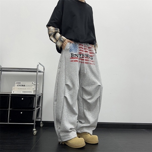 新款宽松休闲裤男韩版潮流百搭裤子坠感阔腿拖地长裤K085-P52