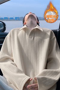 新款雪尼尔麦穗纹500g重磅银狐绒长袖T恤男T24532J加绒-特P38控75图片