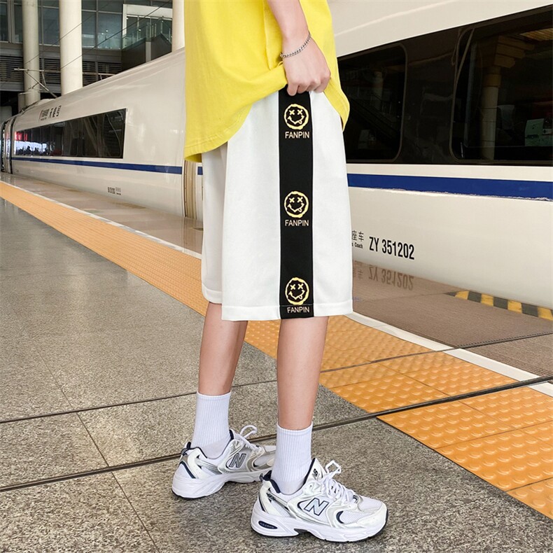 2023夏季新款港风外景大码侧边笑脸印花短裤M-5XHK21259-P25,男装休闲裤,电商A022
