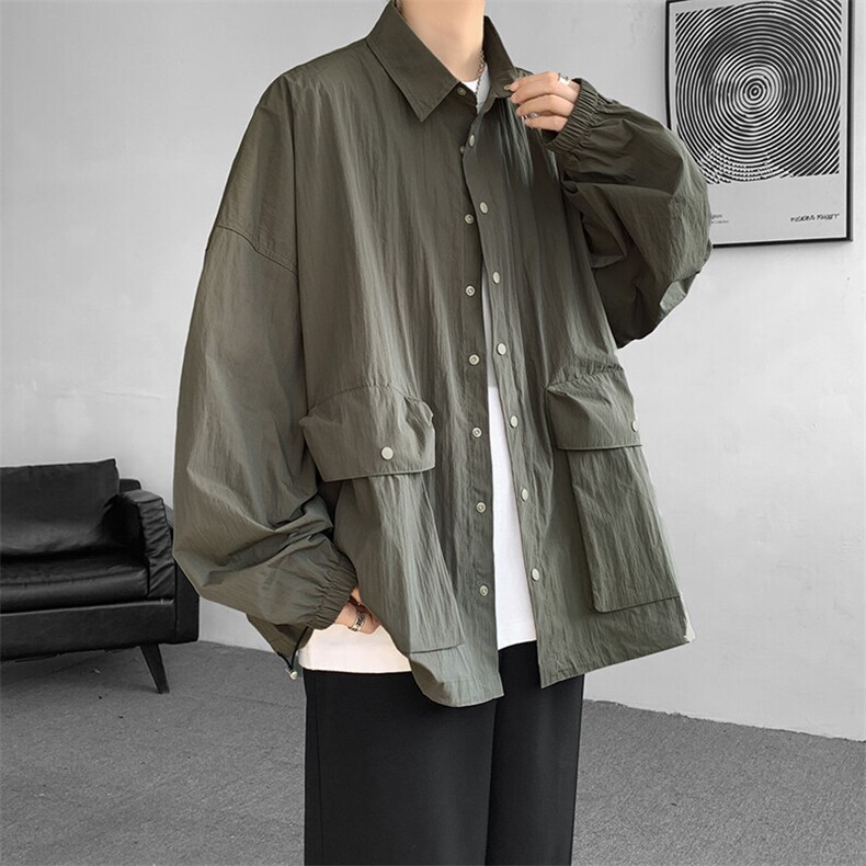 8XL-M春夏廓形衬衫防晒外套特大码多口袋复古慵懒衬衣JK5203/P50图片