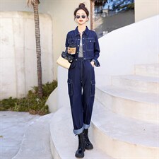 高端欧货秋装2025年新款女时尚工装牛仔套装女潮炸街两件套小个子，女装套装/套裙，意芙