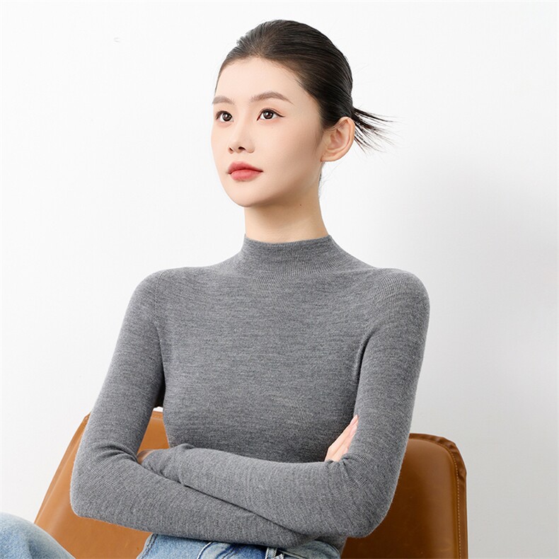 2025年秋季单件套头时尚百搭通勤简约半高领,女装羊毛衫,元素羊绒