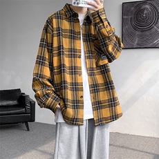 衬衫男春夏新款港风宽松高品质格子长袖衬衣CS258-P45，男装衬衫，星座214-3