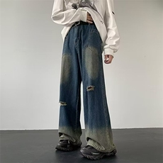 直筒黑色牛仔裤女早春新款高腰阔腿小众渐变设计感小个子显瘦长裤，男装牛仔裤，星座1013
